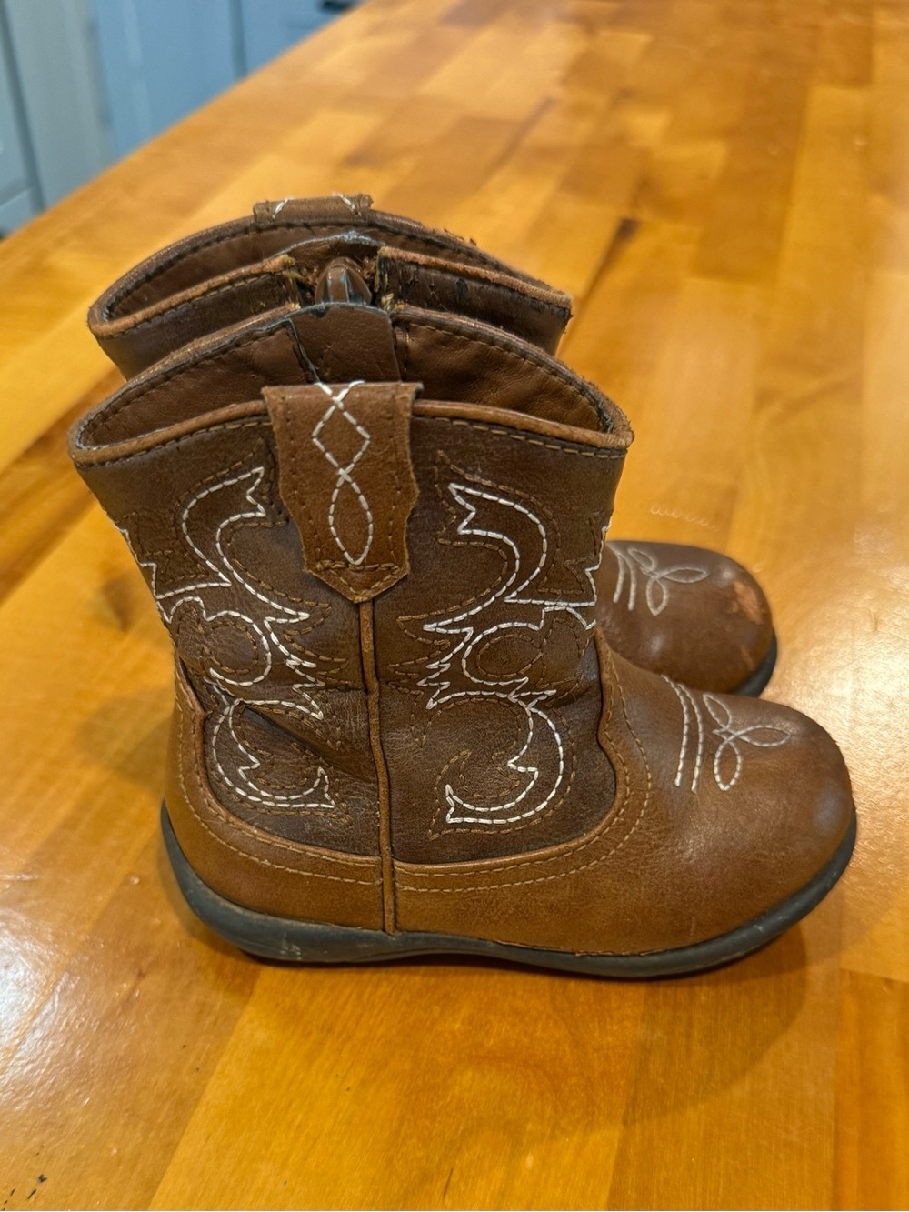 wonder nation Brown Toddler Cowboy Boots with White Stitching